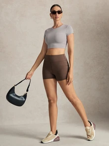 Activina Women's Short Sleeve Backless Sports T-Shirt & Tank Top - Light Grey - View 5