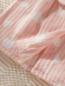 少女全印花腰結休閒日常連帽睡袍 - 粉色 - 查看 6