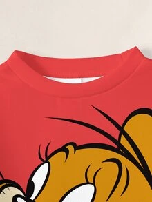 TOM & JERRY X SHEIN 少女卡通圖案印花長袖衛衣與內搭褲套裝 - 白色 - 查看 5