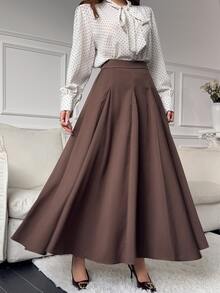 Feyla New French Style High Waist A-Line Slimming Elegant Versatile Daily Commute Skirt - Brown - View 4