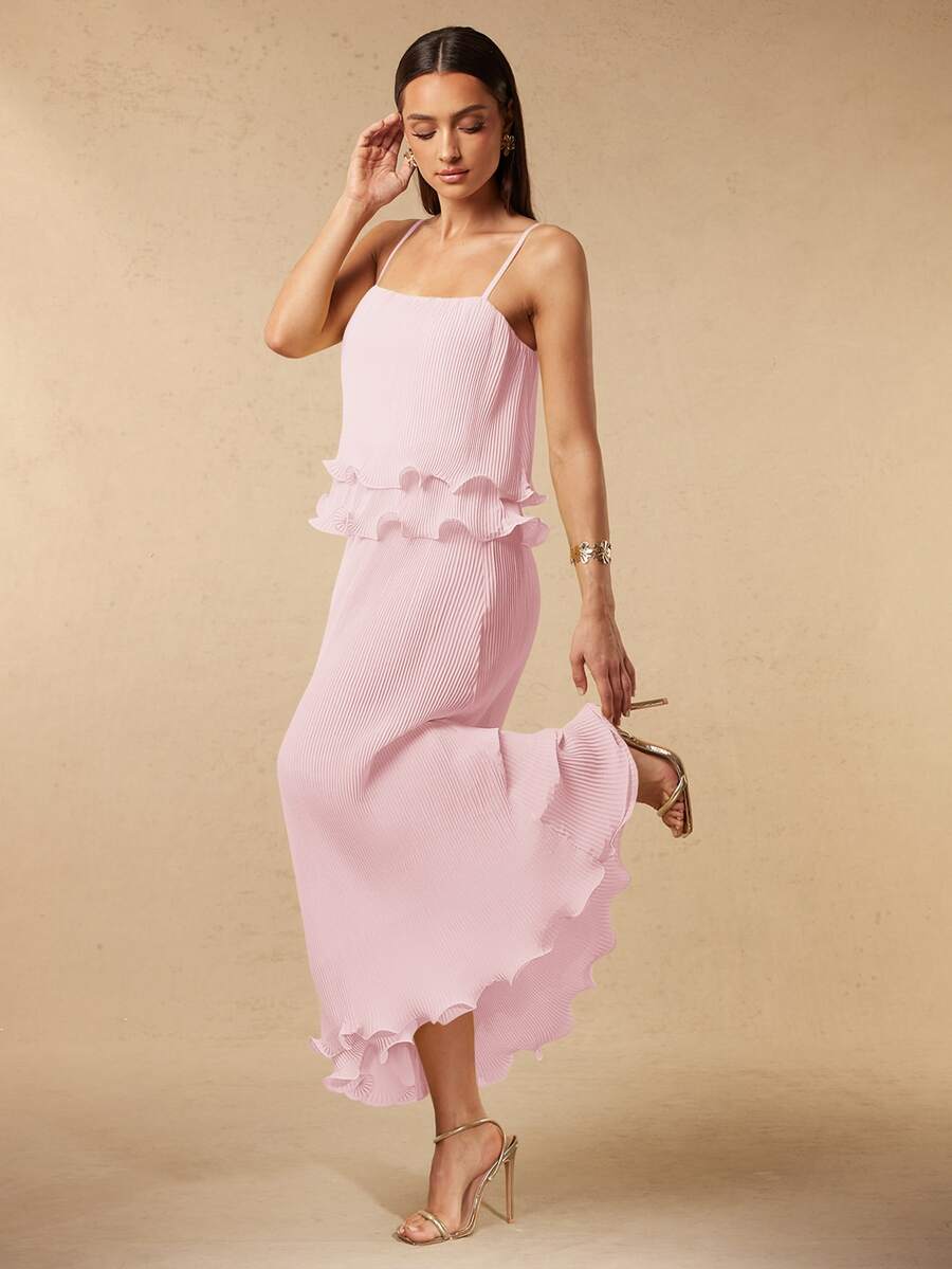 Silquee Women's Pleated Multi-Layer Hem Cami Dress - Pink - View 1