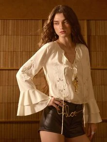 MOTF STUDIO WOMEN'S FLORAL EMBROIDERED PATTERN CASUAL VERSATILE DAILY WEAR SHIRT - White - View 4