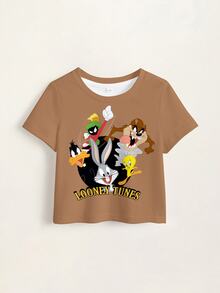 LOONEY TUNES X SHEIN Baby Boy Letter Cartoon Print Casual Daily Short Sleeve Top - White - View 7