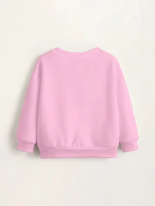 TOM & JERRY X SHEIN Young Girl Cartoon Print Crew Neck Fleece Sweatshirt - White - View 7