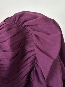 Aloruh Blus Wanita Model A-Line Berkerut dengan Kerah Bulat dan Lengan Kelopak, Motif Boho Ungu Tua, Motif Liburan, dan Hiasan Pagar. - Red Violet - View 5