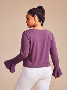 SHEIN Core Rhythm Plus Size Women's One-Piece Solid Purple Sports Kawaii Front Tie-Front T-Shirt Tank Top Gym Autumn Fall Pilates Tropical Cow Girl - Purple - View 2