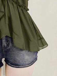 SHEIN ICON Women's Plus Size Ruffle Solid Color Fashion Versatile Camisole Top - Army Green - View 9