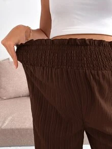 SHEIN Maternity Solid Color Waist Gathered Wide Leg Loose Long Pants - Coffee Brown - View 7