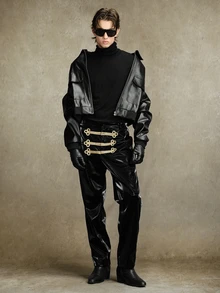 ROMWE MEN Goth Men's Fashion Vintage PU Court Pants - Black - View 6
