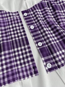 SHEIN CURVE+ Setelan Kemeja & Celana 2 in 1 Kerah Prancis Motif Kotak-kotak Ukuran Besar untuk Wanita, Musim Gugur - MultiWarna - View 4