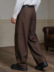 TONEVAULT Men's Fashion Versatile Commuter Solid Color Pants - Coffee Brown - View 2