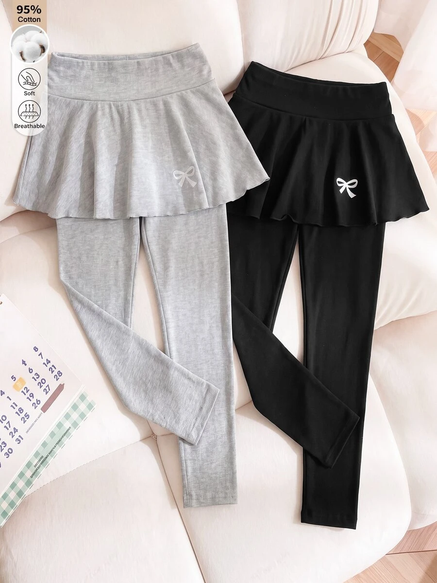 SHEIN 青少年女孩春季服飾秋季衣物夏季休閒可愛百搭芭蕾運動蝴蝶結裙褲 - 彩色 - 查看 1