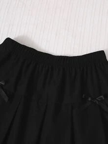 SHEIN 女童白色襯衫領撞色黑色學院風泡泡長袖上衣，附鬆緊腰褶皺裙，適合春秋校園、通勤、旅行、散步、購物，可搭配大衣、夾克、西裝外套 - 黑色 - 查看 6