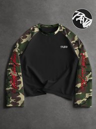 PAVTROS Men's Fashion Camouflage Print Long Sleeve Colorblock T-Shirt