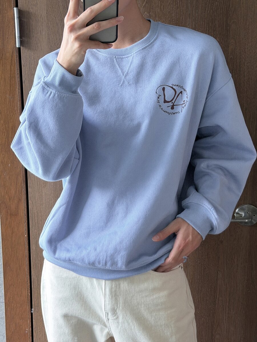 DAZY Men's Printed Long Sleeve Crew Neck Sweatshirt For Daily Wear - Baby Blue - View 1