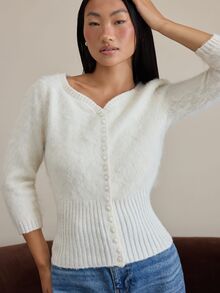 COSMINA Women's Square Neck Cardigan Sweater, 3/4 Sleeve Y2k Cream Knitwear - Cream - View 5