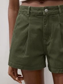 Maija 女款夏季休閒牛仔短褲 - 軍綠色 - 查看 4