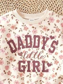 柔霧蓮紫色，可愛甜美字母「Daddy's Girl」❤ 波希米亞柔美花卉圖案，年輕女孩休閒舒適寬鬆圓領衛衣與內搭褲2件套，適合秋冬日常穿著、校園、親子裝、姐妹裝，秋季氛圍，新季節新風格新套裝 - 彩色 - 查看 5