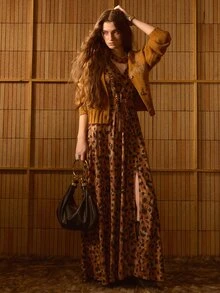 MOTF STUDIO WOMEN'S AUTUMN/WINTER LEOPARD PRINT V-NECK FRONT SLIT TEA BREAK ELASTIC LONG DRESS - Multicolor - View 5
