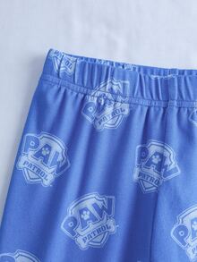 SHEIN | PAW Patrol 小男孩字母卡通印花長袖上衣與長褲休閒日常居家睡衣套裝 - 藍色 - 查看 6