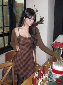 DAZY Women's Cami Dress With Casual Jacket 2 Pieces Set, Mid-Length - Coffee Brown - View 11