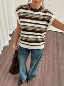 Siren Gaze Women's Contrast Color Striped Knit Top - Multicolor - View 3