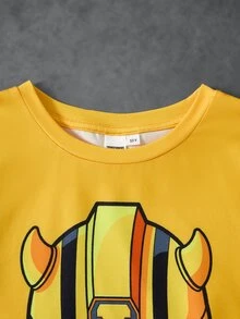 Transformers X SHEIN Set Pakaian Santai Atasan Lengan Pendek dan Celana Pendek Bergambar Kartun untuk Anak Laki-Laki Remaja - Kuning - View 3
