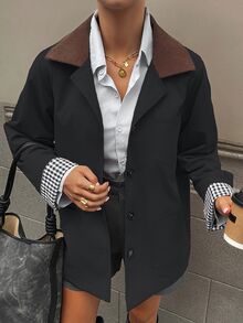 DAZY 女款休閒拼色風衣，標準版型秋季夾克 - 深灰色 - 查看 6