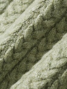 Dazy-Less Women's Green Round Neck Long Sleeve Cable Knit Fitted Ribbed Casual Sweater, Winter - Mist Green - View 7