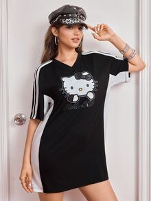 HELLO KITTY AND FRIENDS | SHEIN Gaun Wanita Motif Kartun, Nyaman dan Minimalis - Hitam - View 8