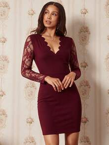 Amorya Women's Sexy Elegant Lace Patchwork Dress Night Out Cocktail Date Night Autumn - Black - View 1