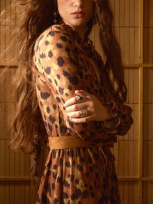 MOTF STUDIO WOMEN'S AUTUMN/WINTER LEOPARD PRINT V-NECK FRONT SLIT TEA BREAK ELASTIC LONG DRESS - Multicolor - View 6