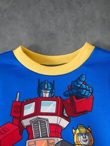 Transformers X SHEIN 男嬰卡通印花長袖運動衫與慢跑褲套裝 - 藍色 - 查看 3