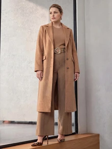 MOTF PREMIUM WOOL BLEND BASIC LAPEL FULL SHOULDER MID-LENGTH OVERCOAT - Khaki - View 5
