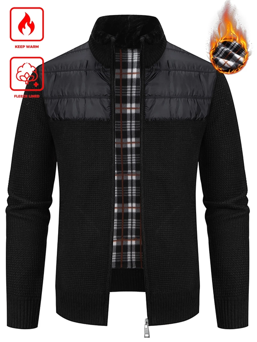 Manfinity Homme Men's Patchwork Quilted Cardigan Old Money Formal Keep Warm - Blue - View 1