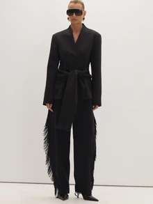 MUSEYN Black Woven Tassel Detail Suit Trousers Date Night Timeless Tailored Office New Season Fall - Black - View 1