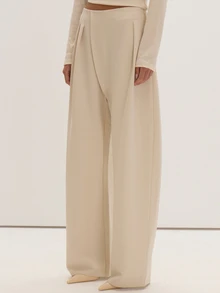 MUSEYN Cream Woven Asymmetric Pleated Barrel Leg Trousers Timeless Date Night Tailored Office New Season Fall - Cream - View 3