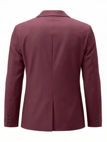 Manfinity Bizformal بدلة رجالية بتصميم نظيف وبسيط ومريح، جاكيت بجيوب مزينة بخطوط عنابية، ملابس كاجوال للتنقل اليومي - عنابي اللون - مشاهدة 2