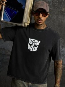 Transformers X SHEIN Men's Crew Neck Casual Versatile Daily Wear Short Sleeve T-Shirt - Black - View 7