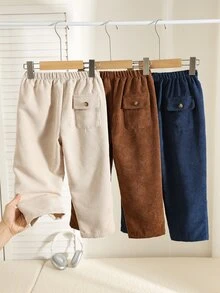 SHEIN Kids Young Boy Autumn/Winter New Arrival, Casual Comfortable, Woven Corduroy Solid Color Loose Pants 3pcs Set, Suitable For Autumn/Winter Season - Multicolor - View 3