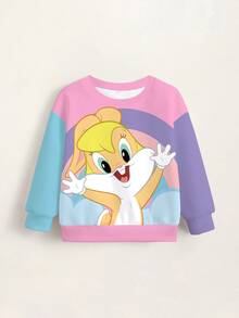 LOONEY TUNES X SHEIN Young Girl Cartoon Print Round Neck Long Sleeve Casual Sweatshirt - White - View 7