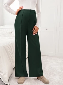 SHEIN 孕婦純色休閒百搭日常穿著長褲 - 墨綠色 - 查看 6