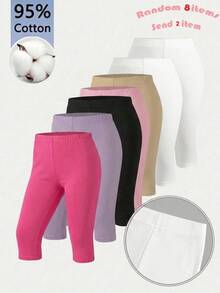 SHEIN Girlism Tween女孩 2件組 隨機款 素色緊身褲 - 黑色 - 查看 5