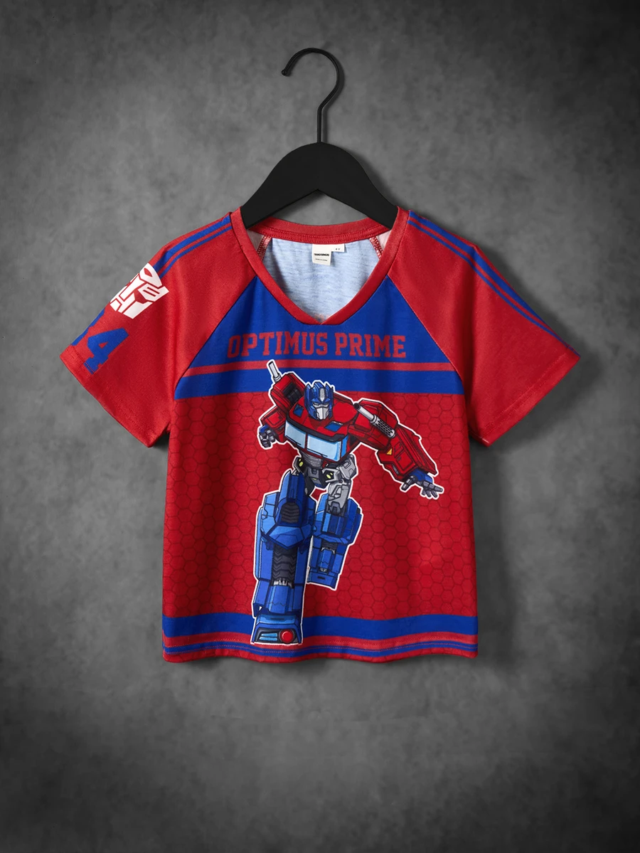 Transformers X SHEIN Young Boy Letter Cartoon Print Casual Daily Short Sleeve T-Shirt - Multicolor - View 1