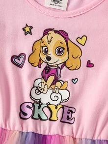 SHEIN | PAW Patrol Young Girl Heart Print Round Neck Flutter Sleeve Dress - Pink - View 4