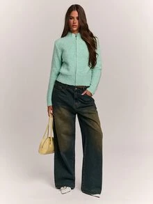 SHEIN BAE كارديجان نسائي كاجوال بسحاب أمامي، خريف/شتاء، أسلوب العقد الأول من القرن الحادي والعشرين - أخضر - مشاهدة 7