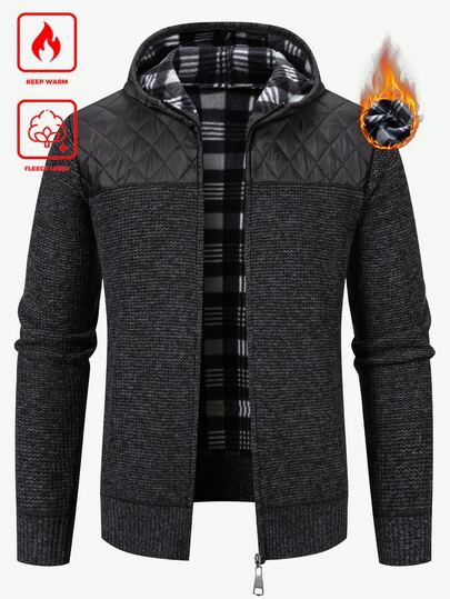 Manfinity Homme Men's Casual Versatile Daily Wear Hooded Cardigan , Ins Style, Glamorous Party, Street Mature, Loose Fit Sweater Black Autumn, Formal,