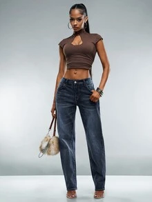 Denimoi Celana Jeans Denim Wanita Kasual Serbaguna Model Tapered dengan Kantong - Medium Wash - View 1