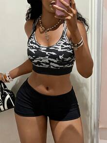 BamGleam Women's Jacquard Colorblock Casual Sports Tank Top - Black and White - View 2
