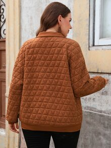 EMERY ROSE Plus Size Women's Solid Color Casual Daily Long Sleeve Zip-Up Sweatshirt,Autumn/Winter,Going Out,Winter,Business,Everyday Wear - Brown - View 5